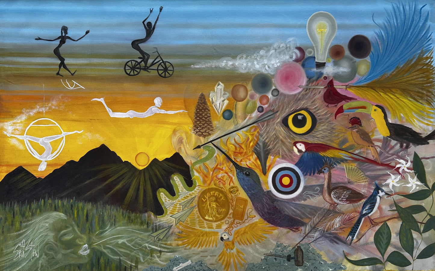 plant medicine original art on large XL raw canvas

