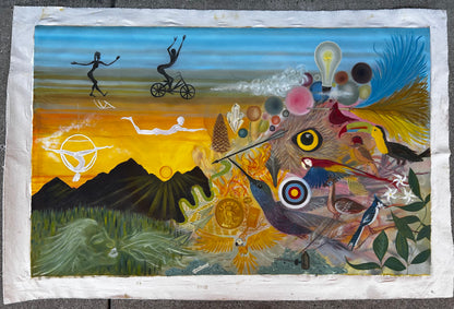 plant medicine original art on large XL raw canvas
