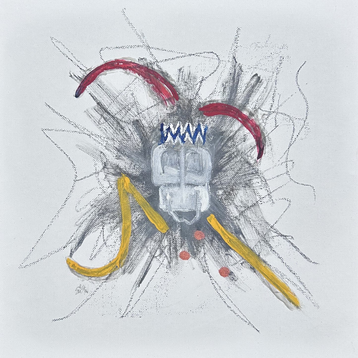 original mixed media jester free hand drawing painting